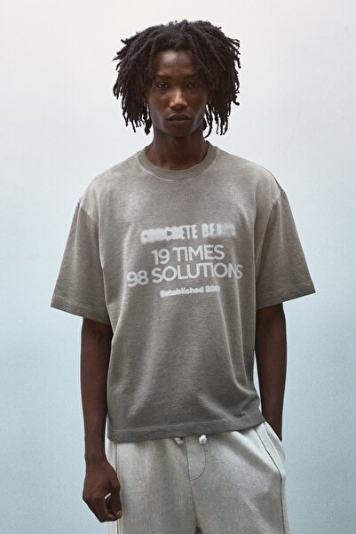 Bershka Kısa kollu yıkamalı efektli baskılı sweatshirt