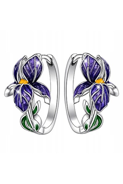 Larezo Cercei Damă Din Argint 925, Model Floare Mov, Culoare Argintie, Romantic