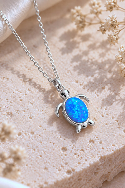 Spossy Silver Jewelry 925 Ayar Gümüş Silver Kaplamalı Mavi Opal Taşlı Kaplumb...