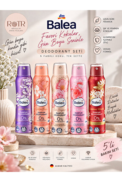 BALEA Kadın Deodorant Sprey 5'li Set 750 ml – 0% Alüminyum, Vegan, Parfümlü D...