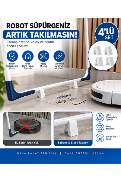 Demir Bayrak 4’lü Çamaşır Teli Yükseltici Aparat – Robot Süpürge Geçiş Engell...