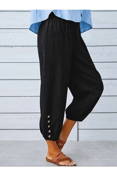 Generic Brand Women's Elastic Waist Lace-Up Button Detailed Trousers
