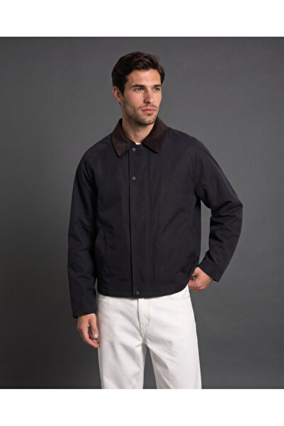 pazarella Men's velvet shirt collar zipper detailed jacket with inner lining ...