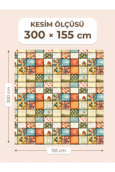 FabricMarket قماش ساتان قطني 100% - 300x155 سم - نمط ترقيعي وديكور منزلي، بألوان الفيروزي والأخضر والبرتقالي