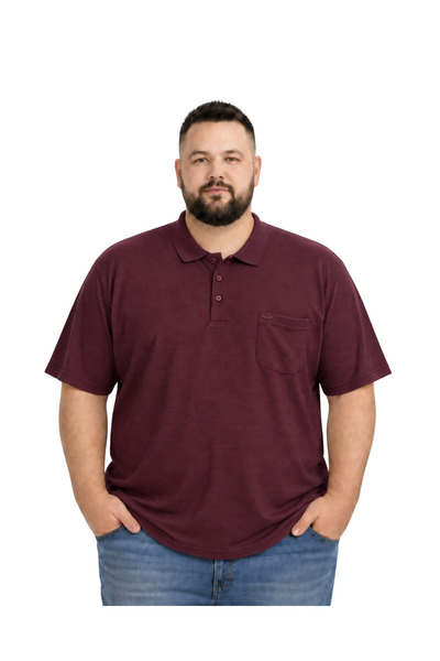 BattalModa Men's Large Size Burgundy Polo Collar Single Jersey T-Shirt 3Xl-4X...