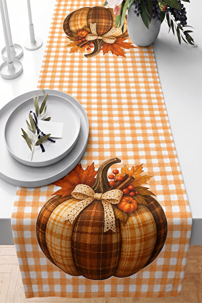 Realhomes Plaid Checkered Pumpkin and Maple Leaf Patterned Digital Printed De...