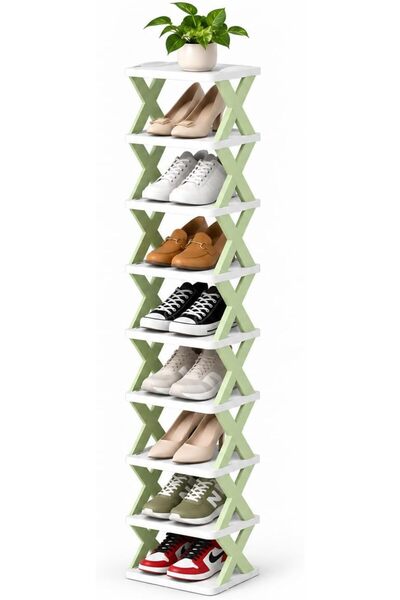 Generic 9-Tier Vertical Shoe Rack, Space-Saving Foldable Shoe Storage Organiz...