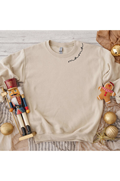 Jooy Mama Baskılı Kadın Bej Oversize Sweatshirt