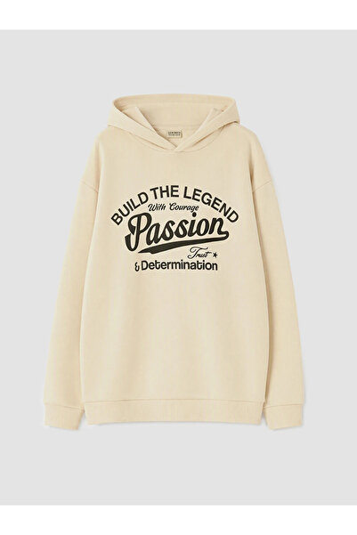 LC Waikiki Beige Printed Boys' Thick Sweatshirt