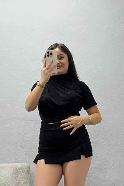 BELENDİR Women's Short Sleeve Sandy Blouse Black
