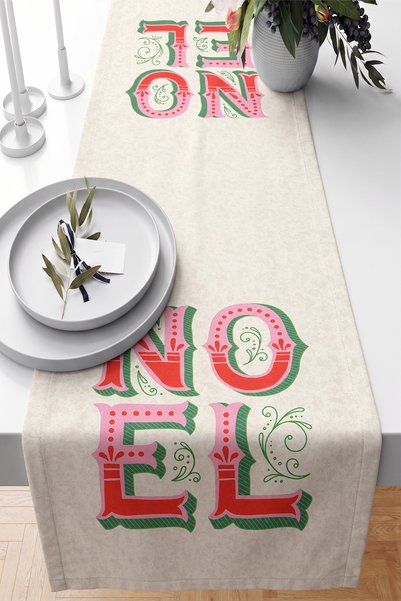 Realhomes Home Decorative Table Runner with Large Letter and Curved Motif Pat...