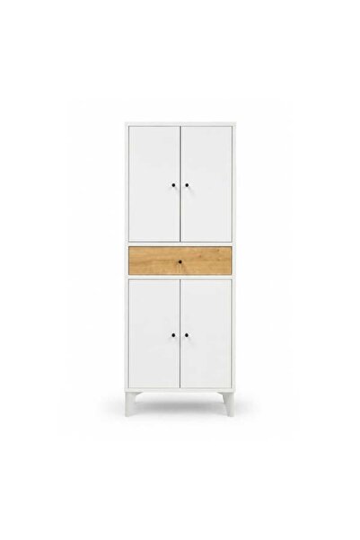 Eco Room Asya 4 Kapak Tek Çekmeceli Çok Amaçlı Dolap - Beyaz / Safir Meşe - 1...