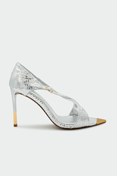 LAMİNTA Ovilla Gold Accessory Detailed Buckle Women's Heeled Shoes - Silver