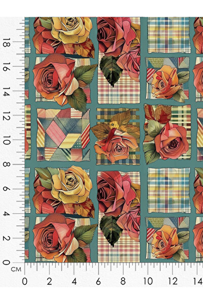 FabricMarket قماش ساتان قطني 100% - 300×155 سم - بنقوش ورود وأشكال هندسية، بألوان الفيروزي والأحمر والبرتقالي