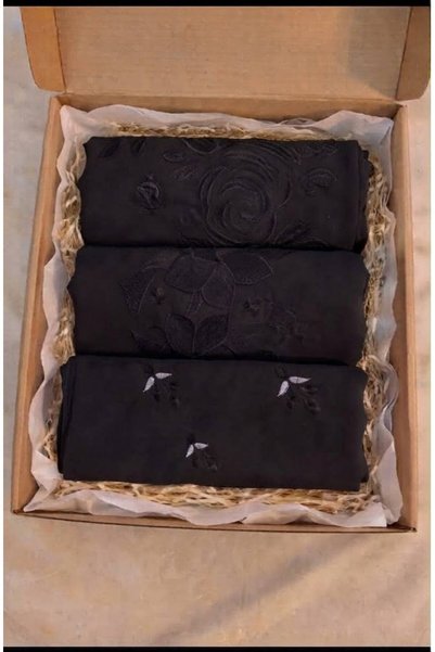 Veil Designer مجموعة ثلاث طرح بالون الاسود تطريز'طرفين الطرحه الطرحة بوال ياب...
