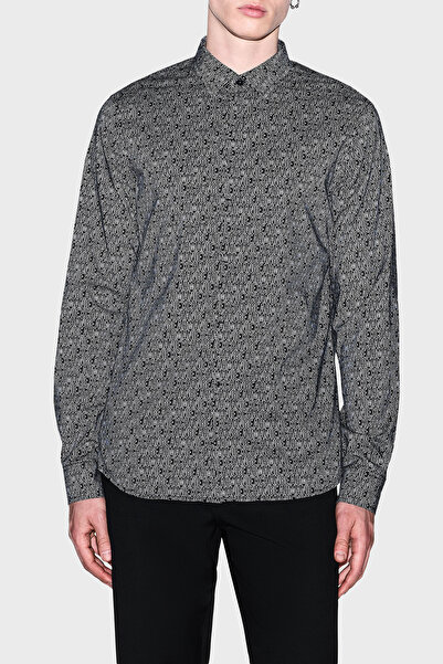 Armani Exchange All with Logo Slim Fit Long Sleeve Shirt Men's Shirt Xm000625...