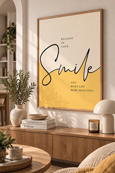 Pegziz Tablou înrămat cu zâmbet scris – Decor de perete modern minimalist cu ...