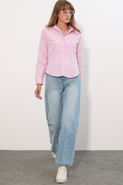 Modamorfo Women's Classic Collar Basic Shirt 20398 - Pink