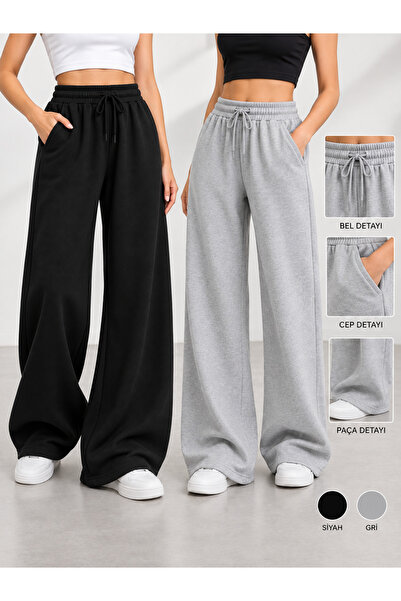 CAONNES Winter Women's 2-Piece Sweatpants (Black-Grey) Oversize Comfortable F...