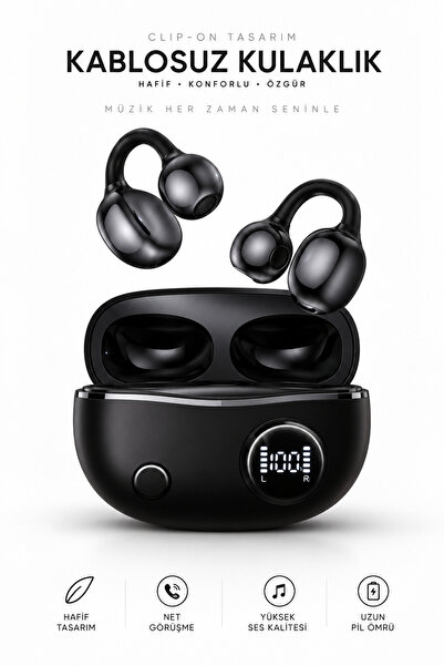 Weskam Kablosuz Bluetooth Kulaklık Clip-On TWS Mikrofonlu Dijital Göstergeli ...