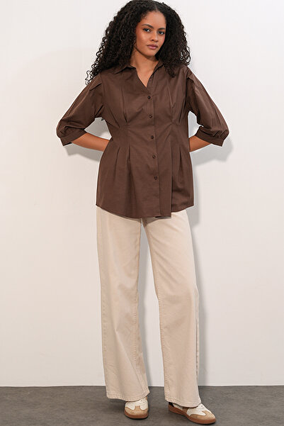 Modamorfo Women's Long Waist-Slit Shirt 20383 - Brown