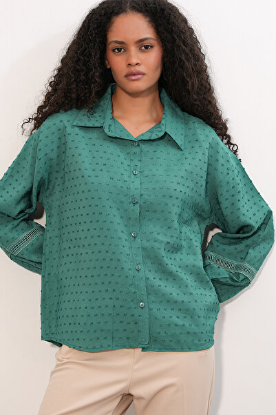 Modamorfo Women's Oversize Patterned Shirt 20379 - Emerald Green