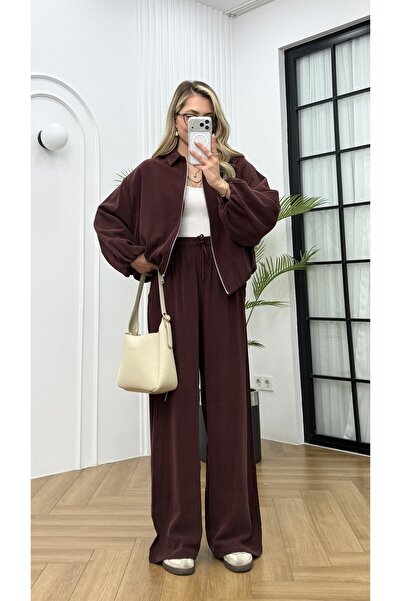 R-Style Tencel Gabardin Astarlı Ceket Palazzo Takım