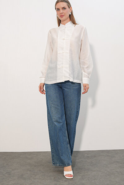 Modamorfo Women's Design Lace-Up Shirt 20405 - White