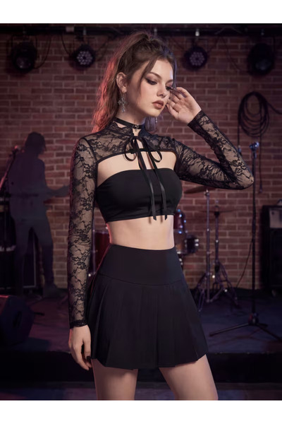 Mournbelle Gotik / Vintage Önden Bağlamalı Dantel Bolero