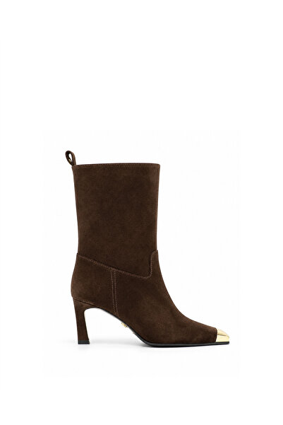 Vario Genuine Suede Leather Women's Boots 381 Brown Suede (Brown Suede)