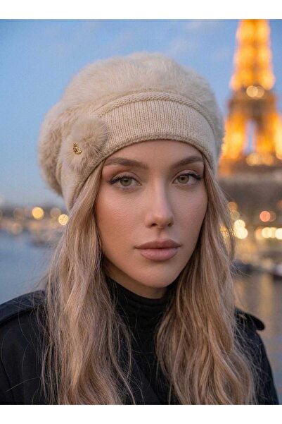 LAGRANZE Women's Painter Beret with Side Brooch Decoration and Plush Texture