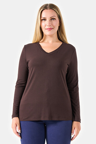 TOLGA SARAÇOĞLU 11092Ts Bi̇tter V-Neck Long Sleeve Basic Knitted Blouse