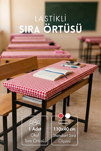 Bimotif Lastikli Okul Sıra Örtüsü (Pamuklu) 110x40 cm - Kırmızı