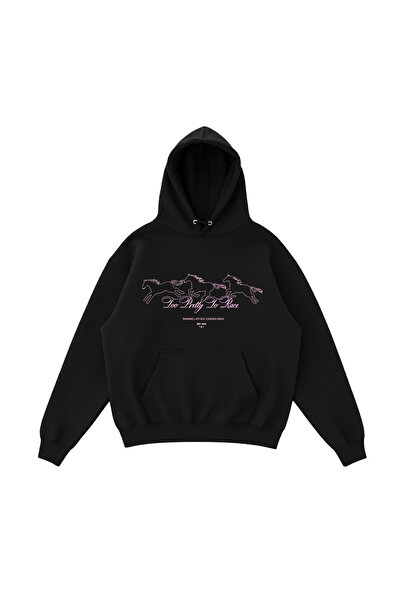 WHITE OF CREATIVE Kadın Too Pretty To Race Yazılı Baskılı Oversize Hoodie 3 İ...
