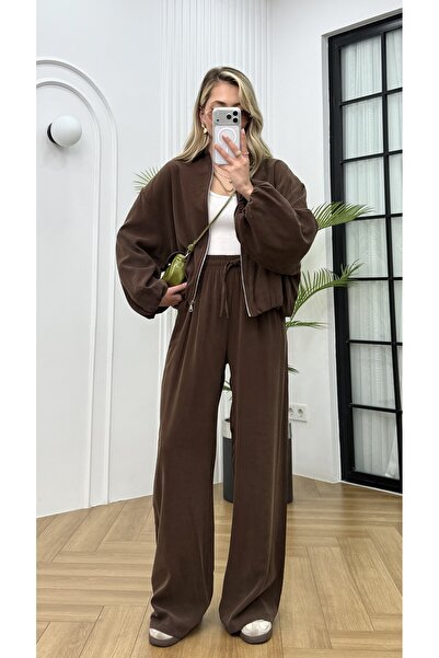 R-Style Tencel Gabardin Astarlı Ceket Palazzo Takım
