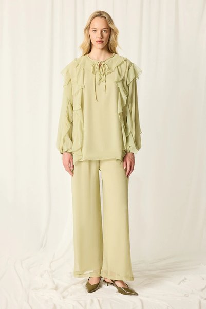 Moda Aydın Butik Women's Ruffle Pants and Top Set - Green