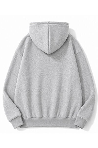 MOONBULL Erkek Tüfek Taş Baskılı 3 İplik Kışlık Kapüşonlu Kanguru Cepli Oversize Sweatshirt
