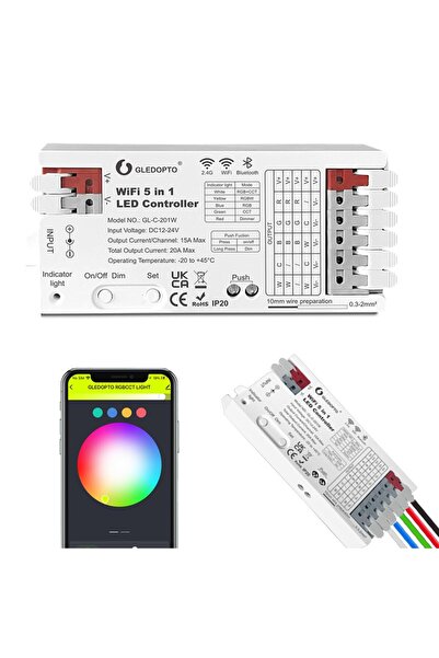 GLEDOPTO Ελεγκτής LED 5 σε 1 GL-C-201W WiFi Bluetooth RGBCCT RGBW RGB Έλεγχος...