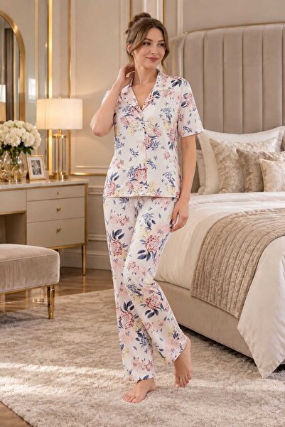newmisal Women's Flower-Patterned Comfortable Fit Pajama Set