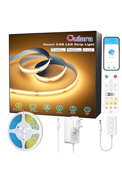 OEM Oulara Smart WiFi COB LED Strip 3m, 2700K Warm White, Dimmable 10-100%, R...