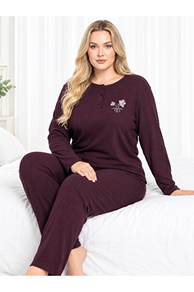 MEBA Geniş Kalıp Anne Kışlık Uzun Kollu Yeşil Büyük Beden Pijama Takımı -tek ...