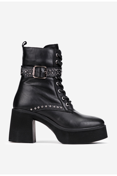 Dasha Botine dama NUR negre din piele cu toc gros