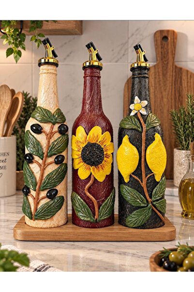 Rembox 3’lü Yağdanlık Seti 750 ml – Özel Tasarım El İşçiliği Kil Detaylı Zeyt...