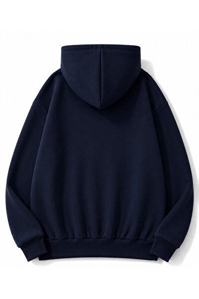 MOONBULL Erkek Tüfek Taş Baskılı 3 İplik Kışlık Kapüşonlu Kanguru Cepli Oversize Sweatshirt