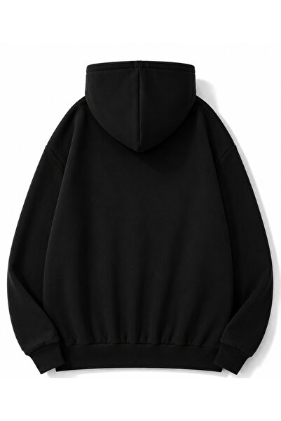 MOONBULL Erkek Tüfek Taş Baskılı 3 İplik Kışlık Kapüşonlu Kanguru Cepli Oversize Sweatshirt