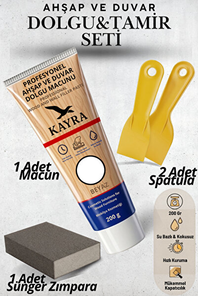 KAYRA LEATHER CRAFT (4'lü) Beyaz Renk Ahşap ve Duvar Tamir Seti - 200 gr Dolg...