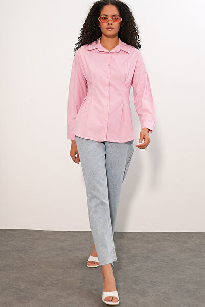 Modamorfo Women's Waist-Fitted Poplin Shirt 20384 - Pink
