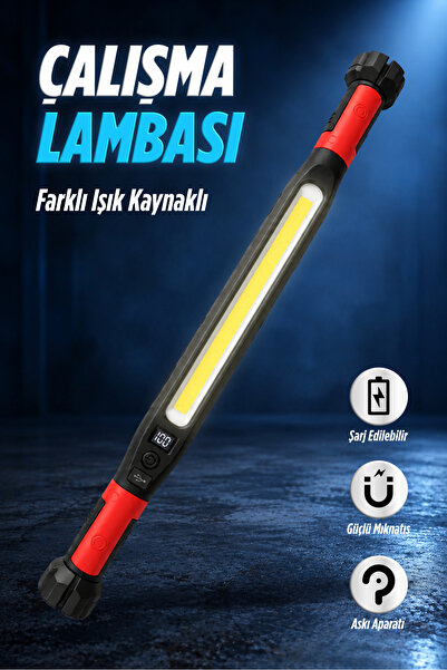 Badem10 KLD95 COB LED Çalışma Lambası Mıknatıslı ve Askılıklı 4 Modlu Type-C ...