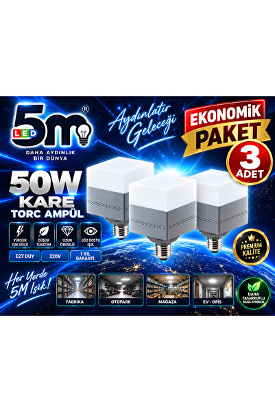 LED PAZARI 3 ADET 50 W KARE TORC AMPÜL YENİ SERİ YÜKSEK IŞIK 6500k BEYAZ IŞIK...