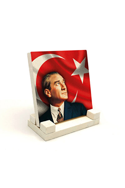 Sadrazam Suport de birou din piatră naturală cu imprimeu Ataturk 10X10 KRT-100